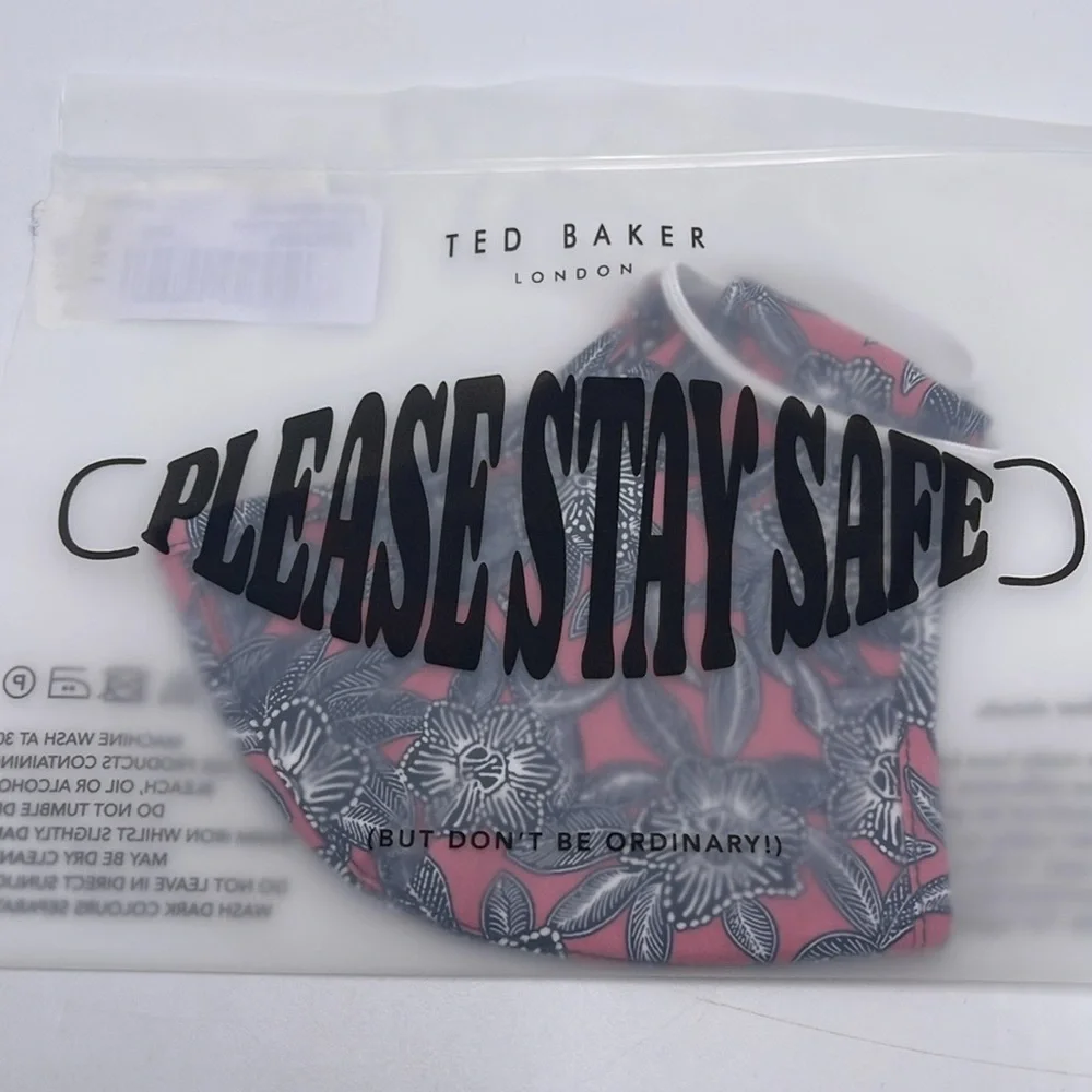 Floral Pink and Black Face Mask TED BAKER LONDON Reversible Reusable FACE NWT